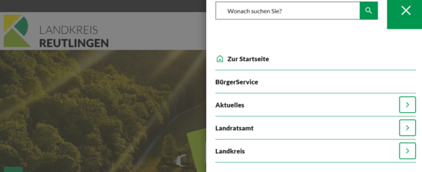 Ein Screenshot vom aufgeklappten Hauptmenü.