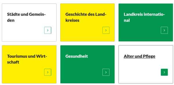 Ein Screenshot von den Kacheln der Informationen von der Landkreisseite.